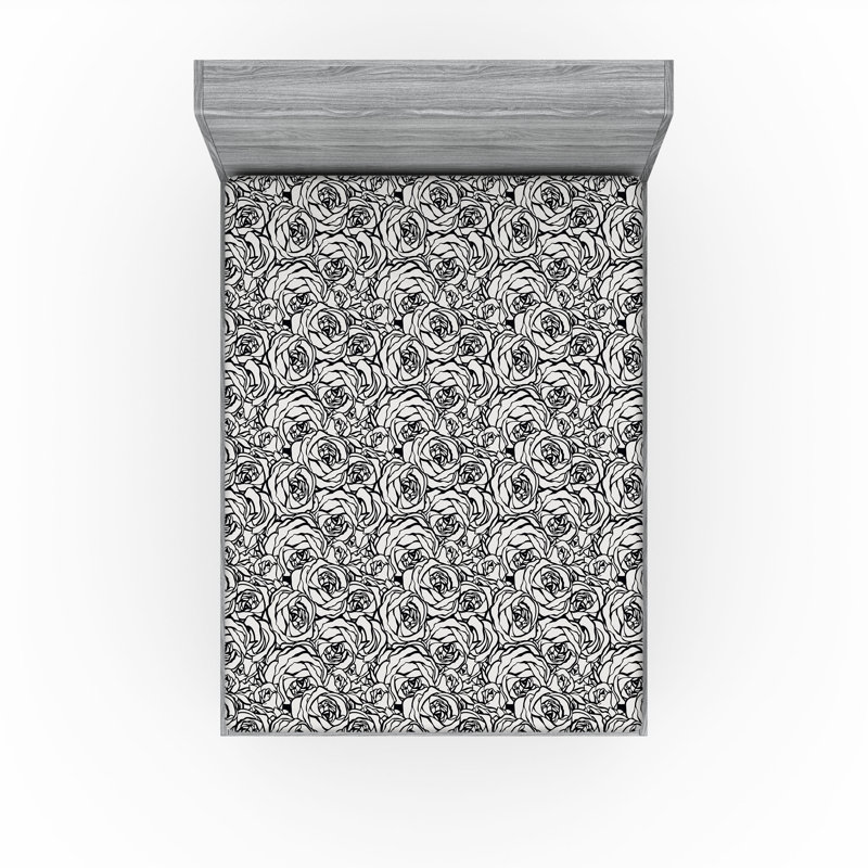 Drap-housse Ambesonne, Gris anthracite, gris, noix de coco / floral, Drap-housse de taille très grand
