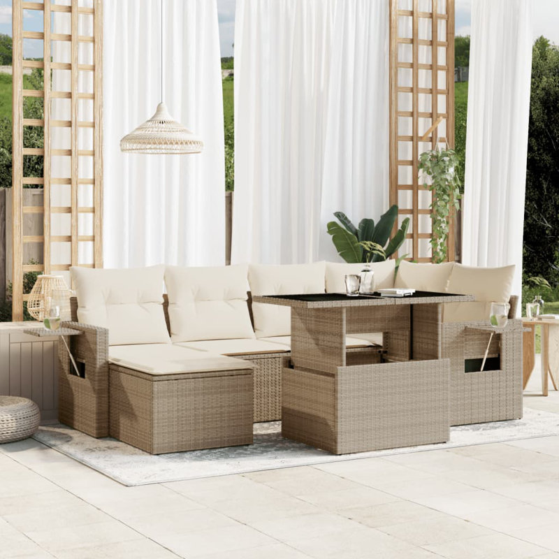 Ensemble de canapé de jardin en rotin PE beige, acier thermolaqué Vidaxl, verre trempé