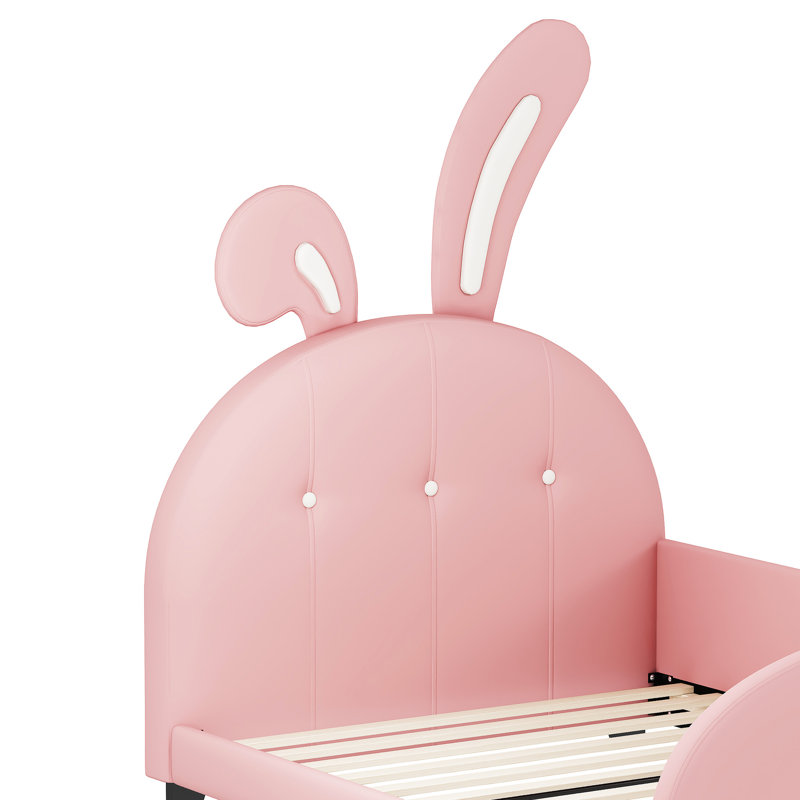 Lit simple tapissier rose avec tête de lit et plateforme en suède rose, Rose