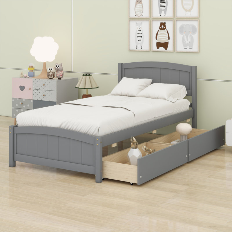 Platform Bed With Drawers, Gray