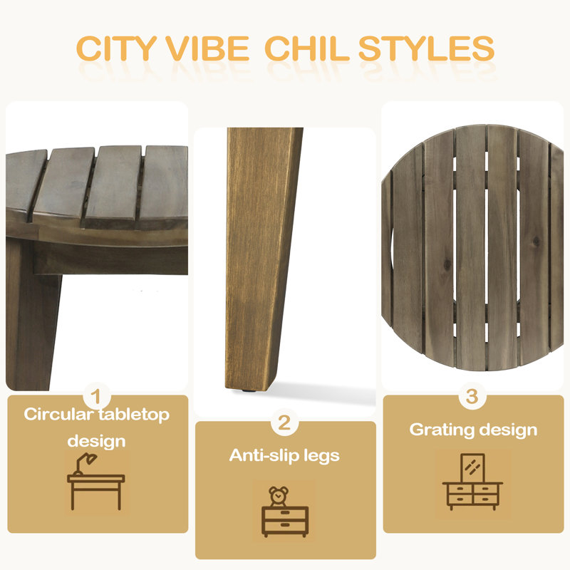 Outdoor 16" Acacia Wood Side Table, Gray