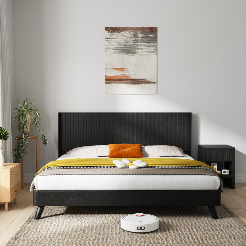 Queen Size 64.4" Wide Black Headboard, Modern Wall Mounted Fluted Wingback Design Schedule, Elegant Real Makeup, Contemporary 3d Configured Landscape, And Easy Assembly Endeavor Headboard
