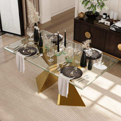 Orren Ellis Glass Gold Dining Table Wayfair Canada
