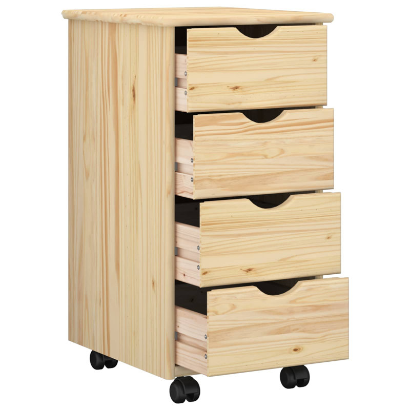  Rolling Cabinet With Wheel Solid Pine Wood Storage Minimalist Furniture, Brown