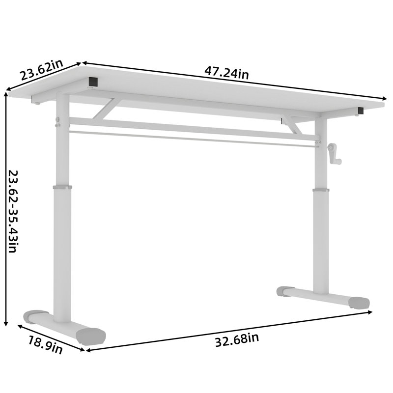 Bureau assis-debout réglable en hauteur, bureau à manivelle pour enfants et adultes, bureau pour la maison, 120 cm de large, blanc