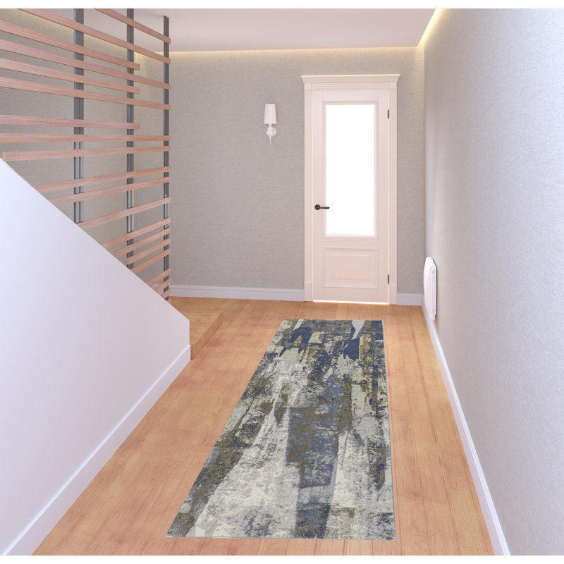 Tapis de couloir bleu et gris