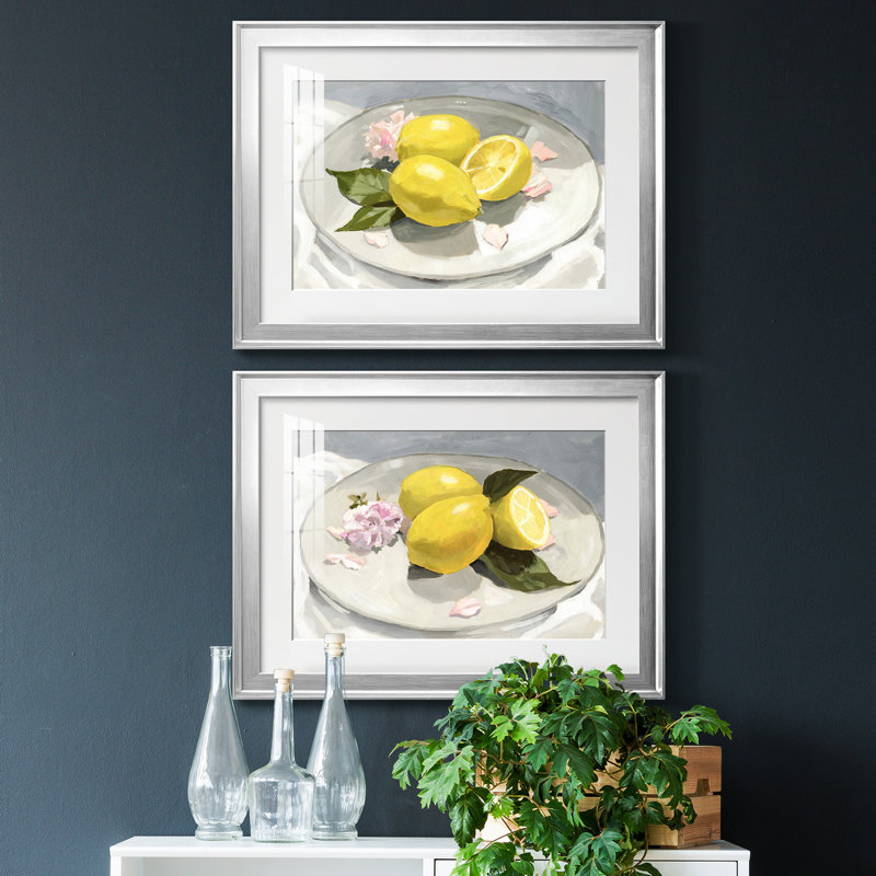 " Lemons On A Plate I " 2 - Pieces, Silver Framed, 42.5" H x 61" W x 1" D