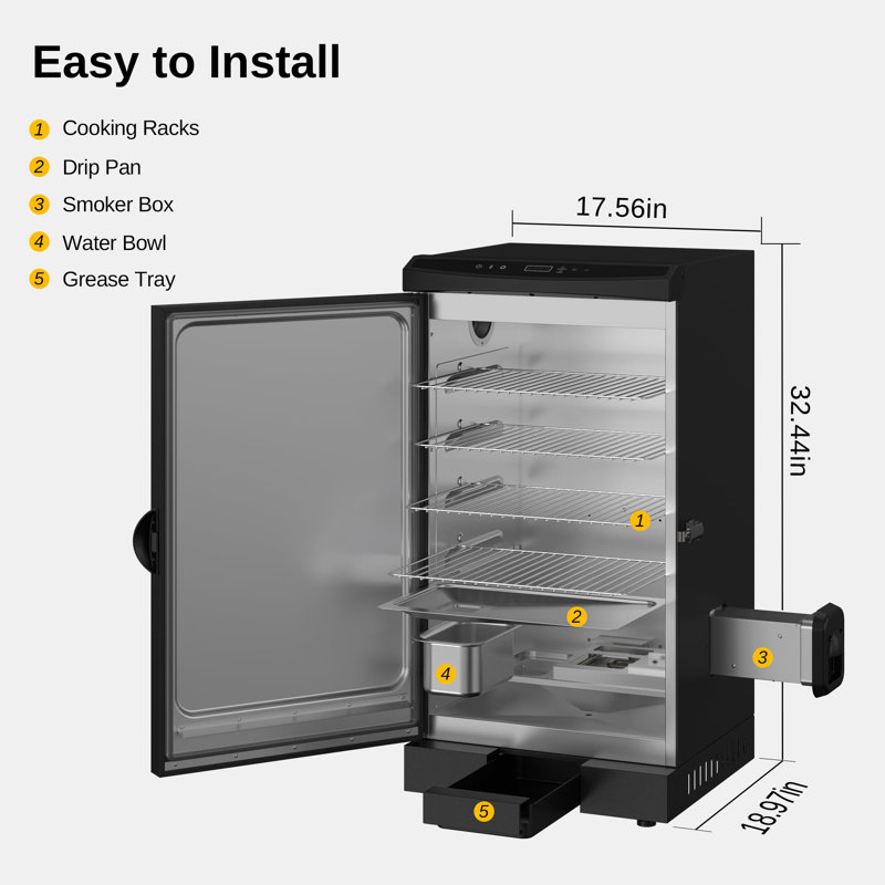 East Oak 30-Inch Black Electric Smoker with Digital Control and 4 Racks