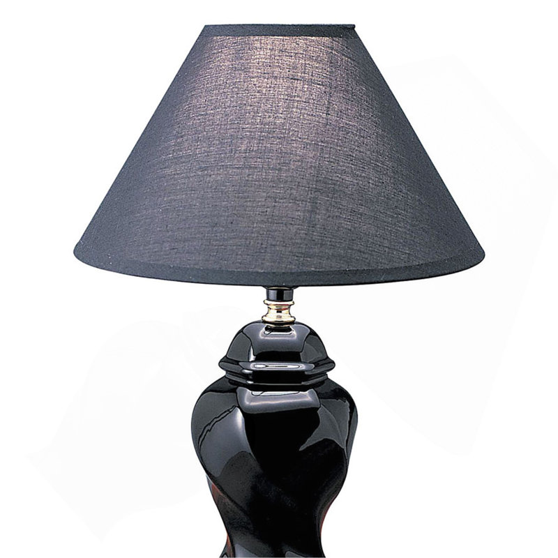 Lampe de table haute 13 po en céramique, en forme d'urne avec finition noire, abat-jour en lin