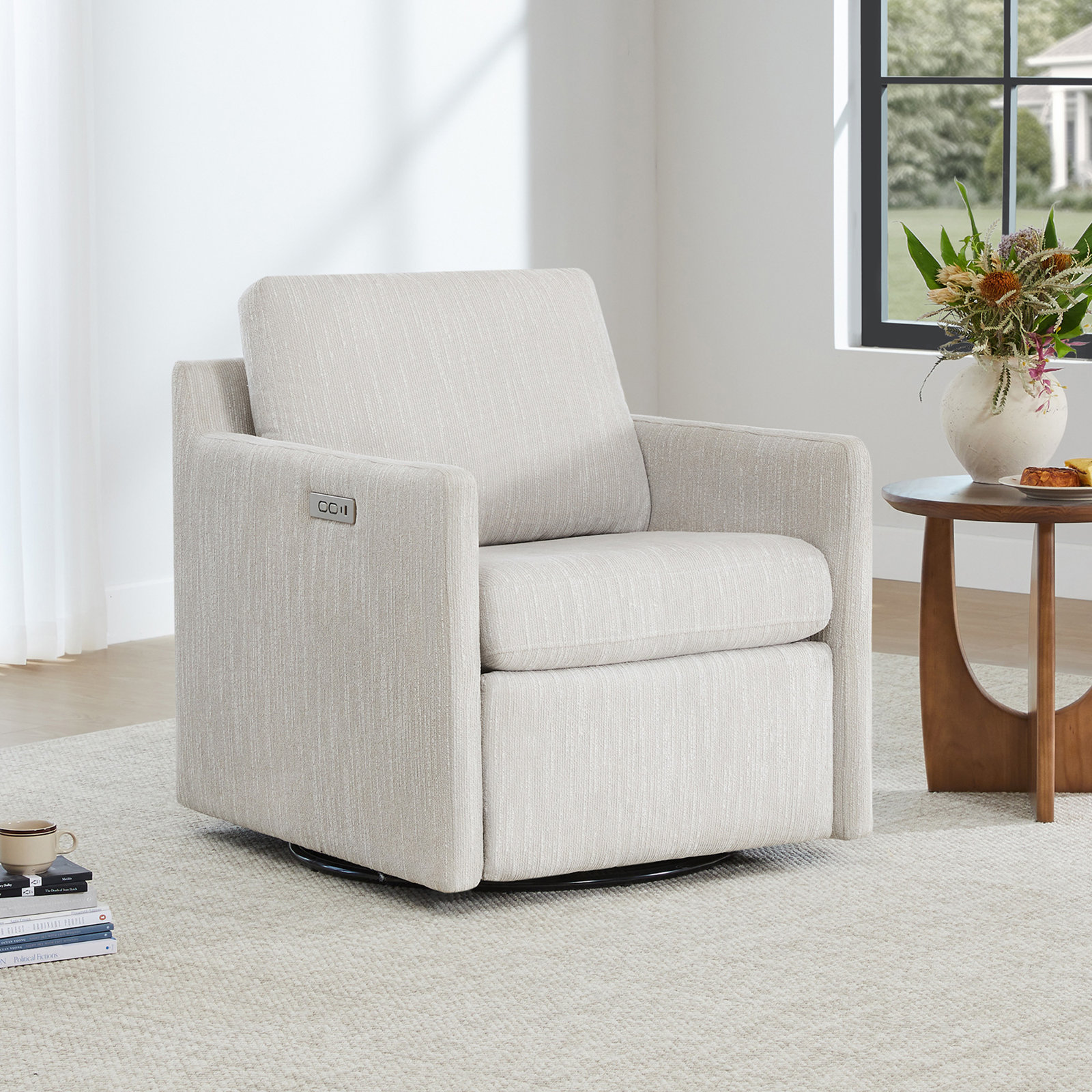 Elvia 30" Swivel Power Recliner, Snow Performance Textured Weave