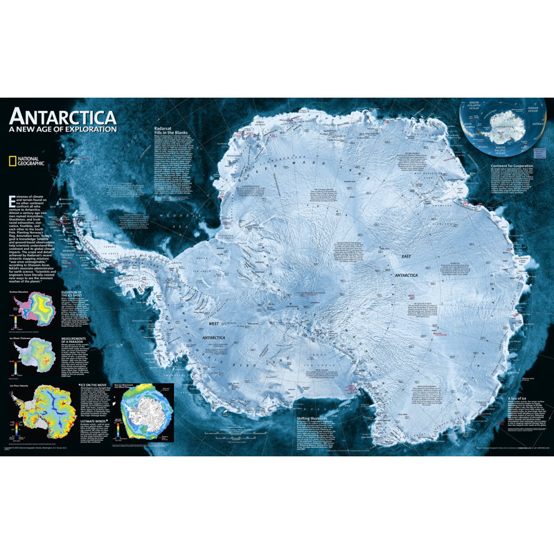 Carte murale de l'Antarctique, Taille standard plastifiée (H 20 po x l 34 po)