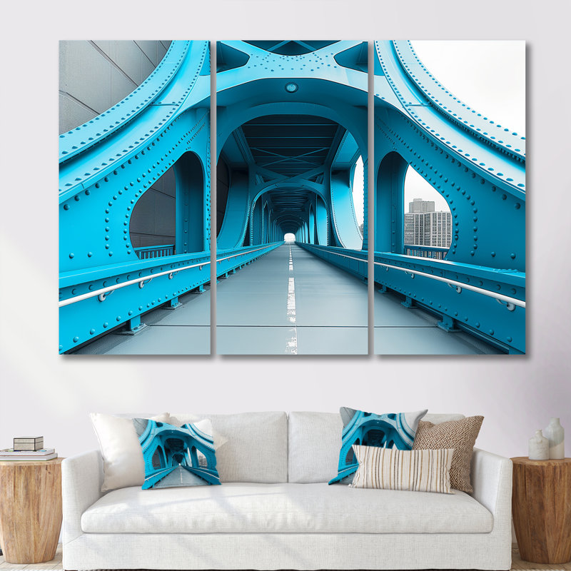 «Blue White River Ramp Walkway Bridges» «Blue White River Ramp Walkway Bridges», 3 pièces, Toile tendue