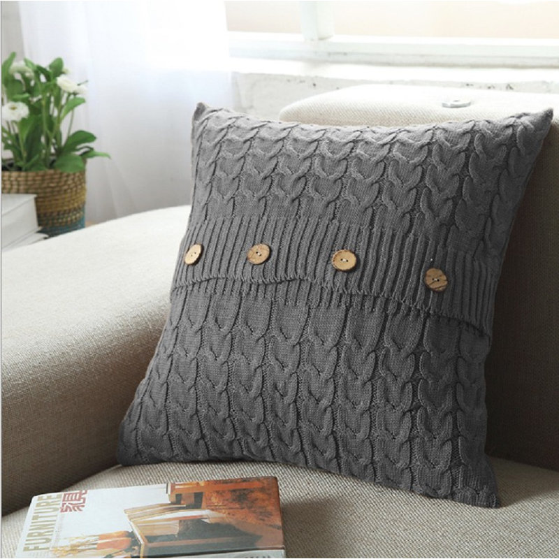(Cover With Insert) Set of 1 Prominent Cable Knit Pillow, Gray