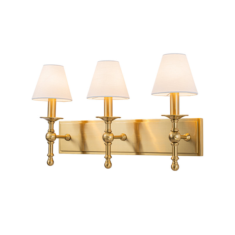 Applique murale 1 lumière en laiton chaud classique avec abat-jour en tissu à intensité variable pour salle de bain, 3