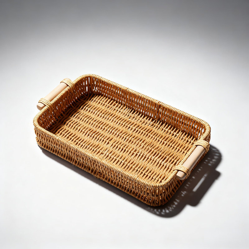 Panier à pain carré tissé à la main avec poignées en bois - matériau PP durable, résistant aux égratignures, facile à nettoyer, résistant à la moisissure, flexible et sécuritaire pour le rangement des aliments