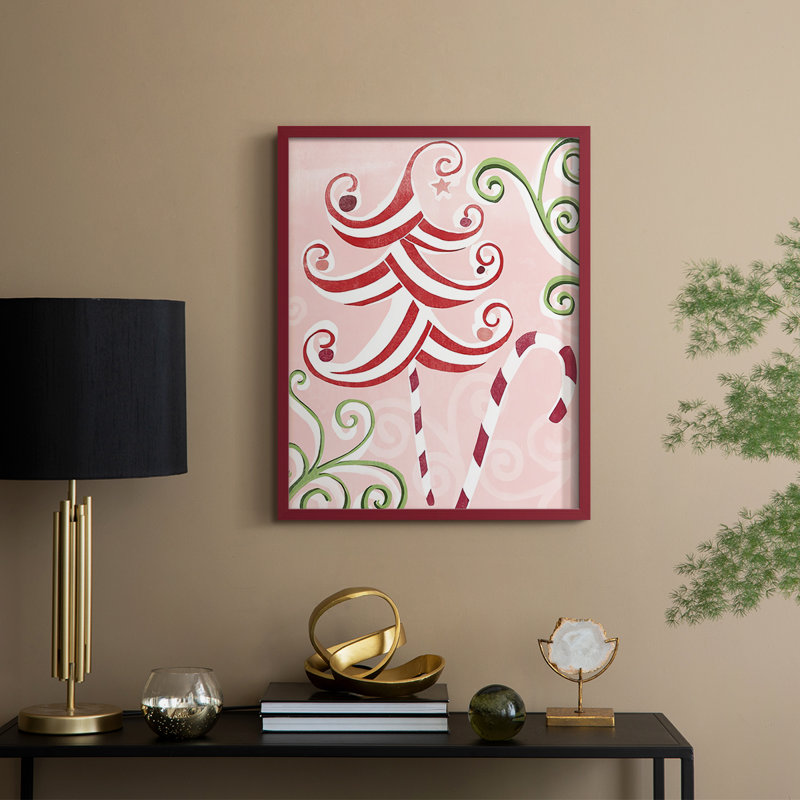«Candy Cane Holiday I», reproduction encadrée - bois massif, Cadre rouge, H 11 po x l 9 po