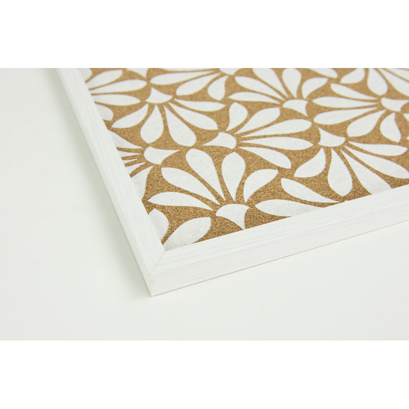 White Floral Patterned Corkboard with White Frame, 23.5" x 17.5"