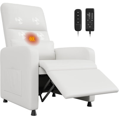 Power Recliner Chair with Massage & Heat, PU Leather Electric Recliner Sofa with USB Port and Side Pockets, Ergonomic Home Theater Seating for Living Room