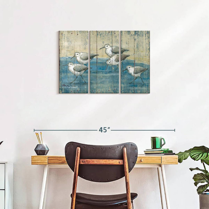«Sandpipers Oil Distress», 3 pièces sur toile, H 20 po x l 33 po x P 1,25 po