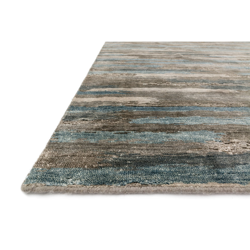 Transcend Hand Knotted Rayon Striped Indoor Rug, Rectangle 5'6" x 8'6"