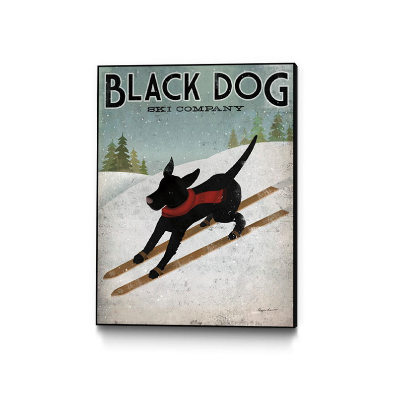 Reproduction d’art graphique encadrée « Black Dog ski » par Ryan Fowler, impression sur papier, H 32 po x l 24 po x P 2 po