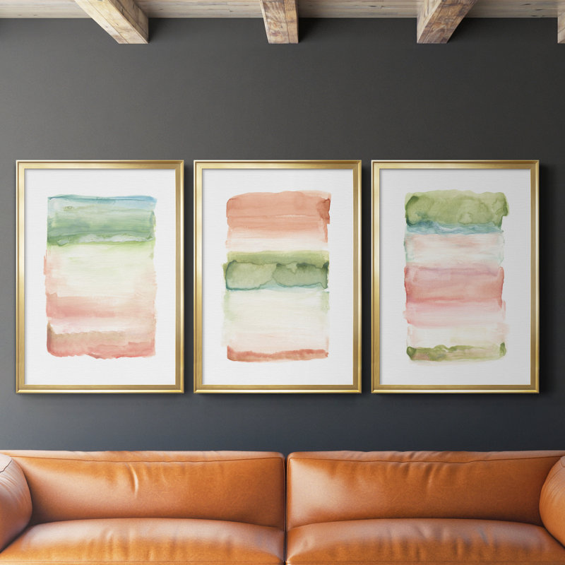 «Skye I», ensemble de 3 reproductions d'art, Toile encadrée dorée, H 18,5 po x l 73,5 po x P 1,5 po
