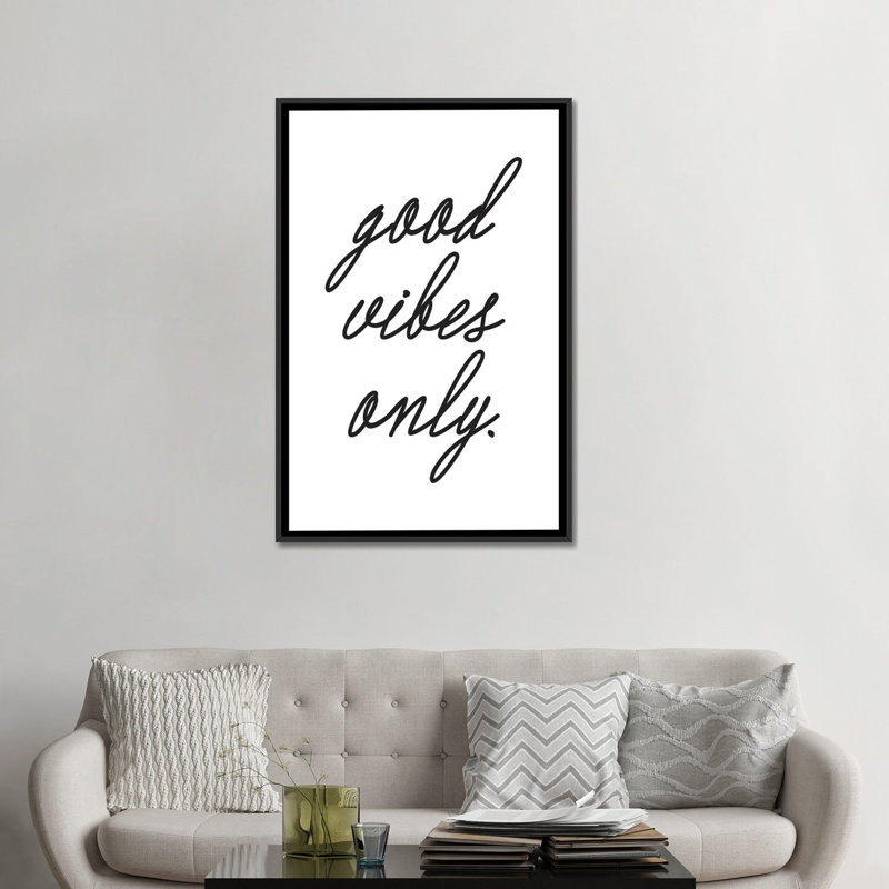 «Good Vibes Only», art textuel sur toile, H 26 po x l 18 po x P 1,5 po, Toile avec cadre noir, Pas de tapis