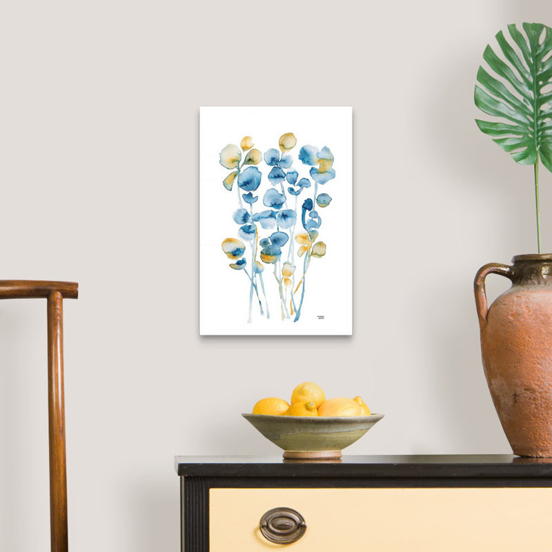 «Blue and Gold Watercolor Floral» par Andrea Bijou, reproduction d'art sur toile, Toile tendue, H 18 po x l 12 po x P 1,25 po