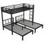 Lit superposé simple en métal noir pour lit simple et pour 3 personnes, peu encombrant, sans sommier