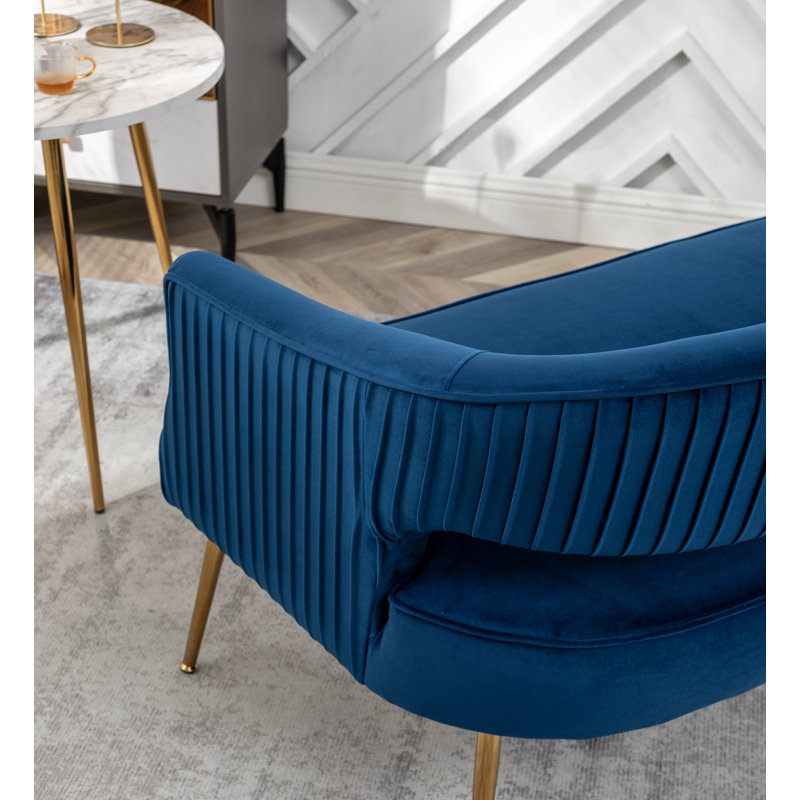 Deybi 51'' Velvet Recessed Arm Loveseat, Navy Blue Velvet