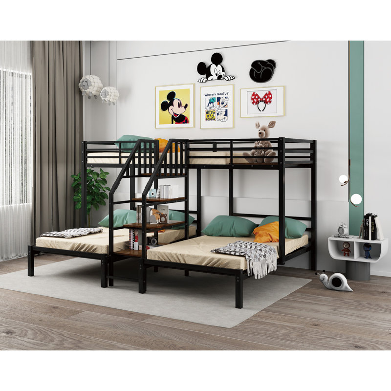 Graidy Twin over Twin Standard Bunk Bed with Shelves by Harriet Bee, Black