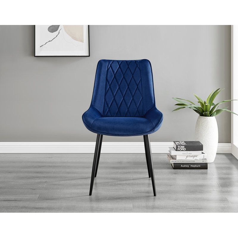 Sandy Classic Wood Effect & Metal Dining Table Set with 6 Luxury Velvet Dining Chairs, Navy/Black