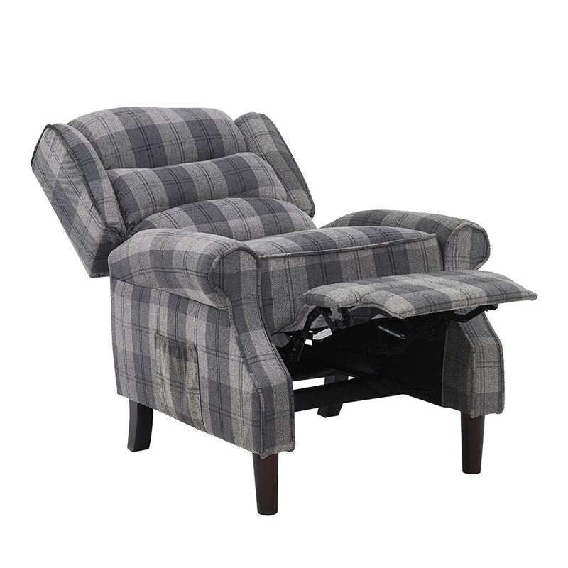 Mccomas 77cm Wide Wing Chair Recliner, Grey/Tartan