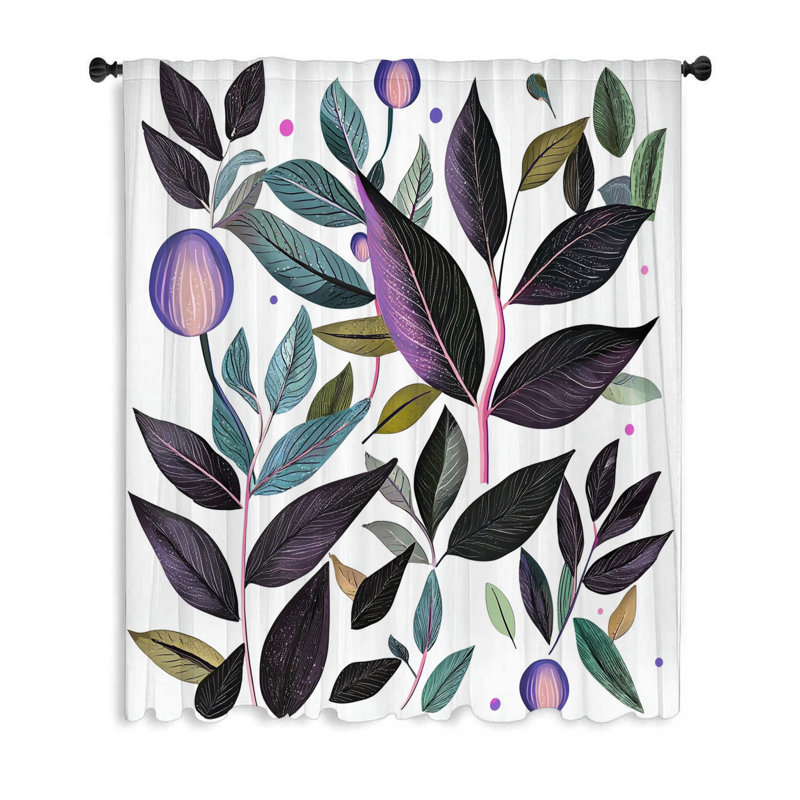 Rideaux de fenêtre à motif de feuilles, bloc botanique et voilages - 1 panneau, L 50 po x L 84 po