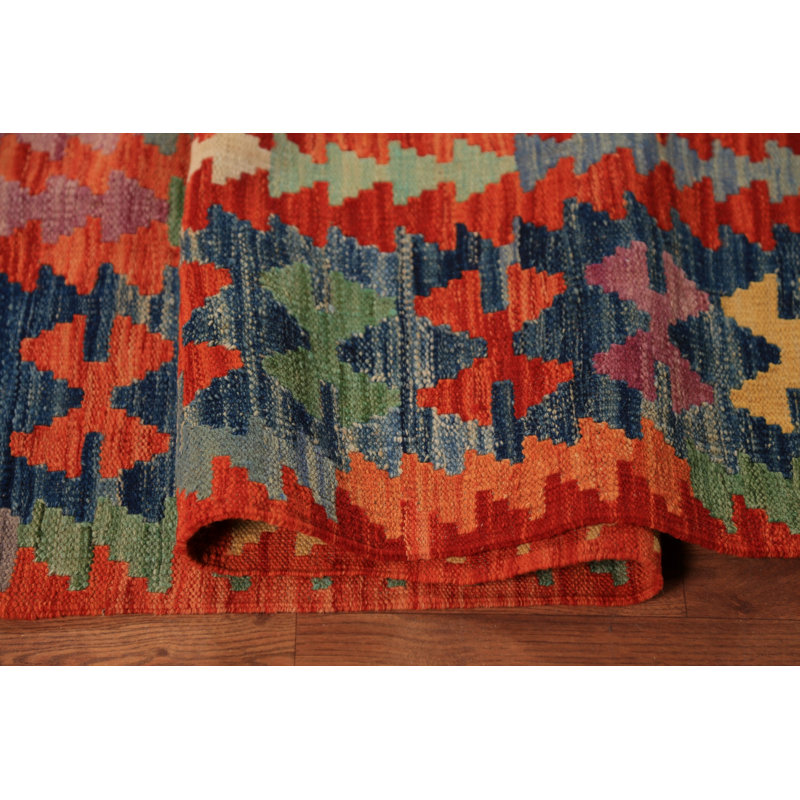Tapis oriental coloré en laine Kilim 8 x 10