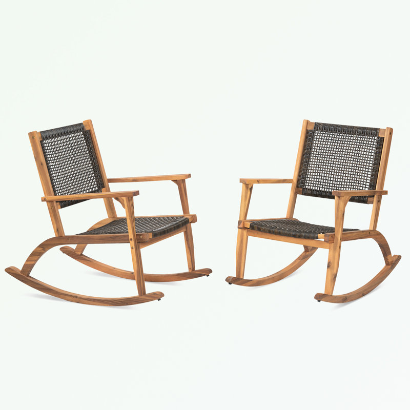 Ensemble 2 pièces de chaises berçantes de patio avec siège et dossier en rotin d'osier, Marron foncé