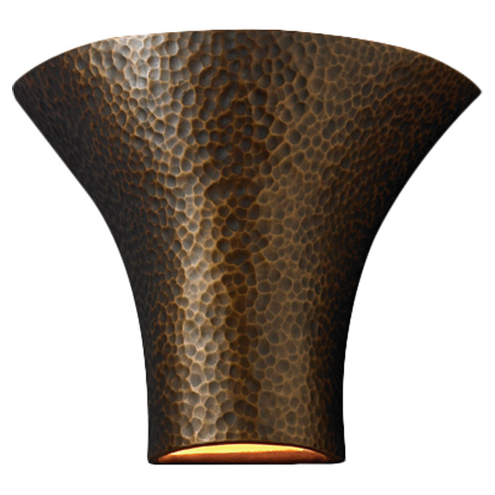 Armance Ceramic Flush Mounted Sconce, Hammered Brass