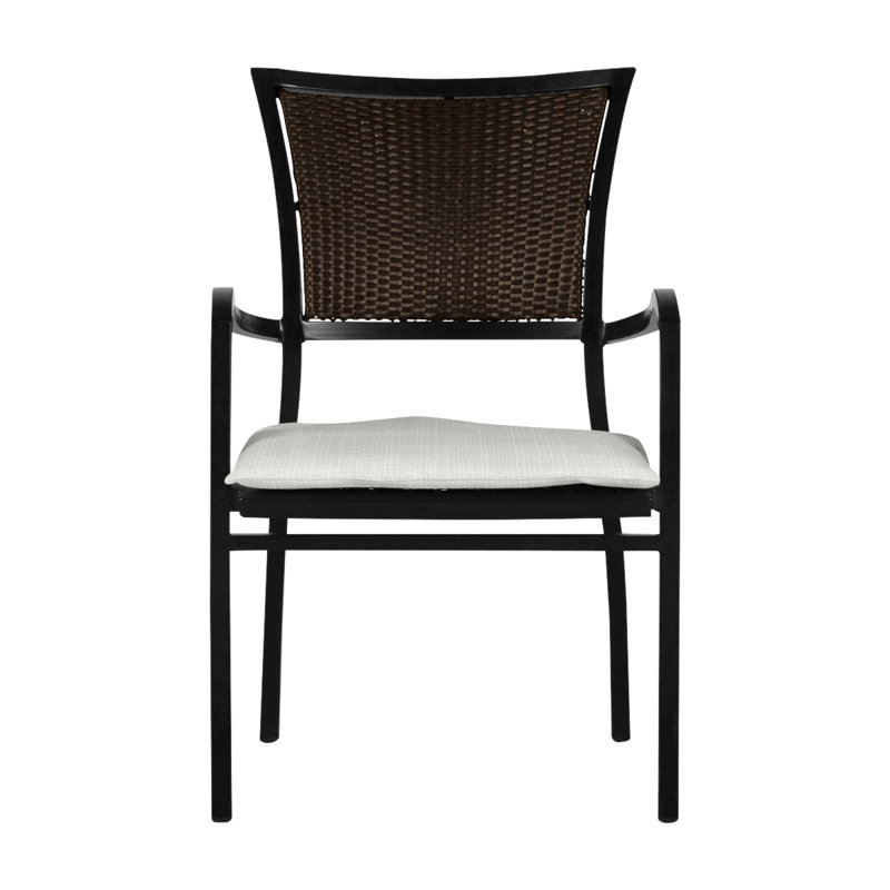 Aire Stacking Patio Dining Armchair With Cushions, Aire #2 Ancient Earth/Black Walnut, No Welt, Verona Silver