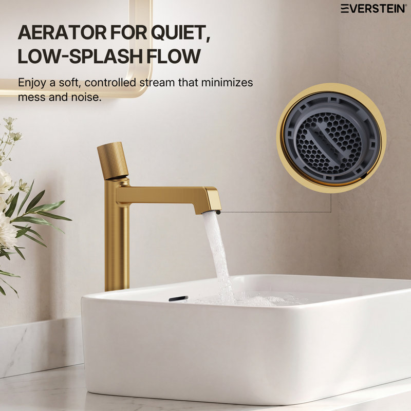 Single Hole Vessel Bathroom Faucet, Single Handle Vessel Bathroom Sink Faucet with Drain Assembly, Brushed Gold