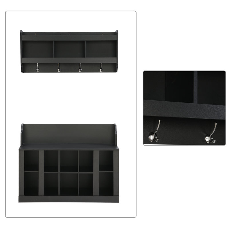 Wood Shoe Storage Bench, Black