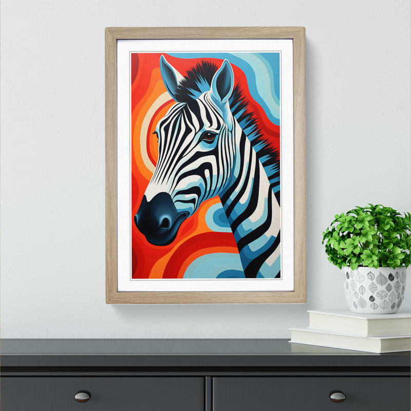 Zebra Hard Edge Painting - Single Picture Frame Print on Wood, 46cm H x 34cm W x 2cm D, Oak