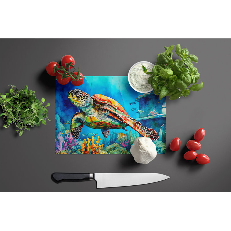 Loggerhead Sea Turtle Glass Cutting Board Large