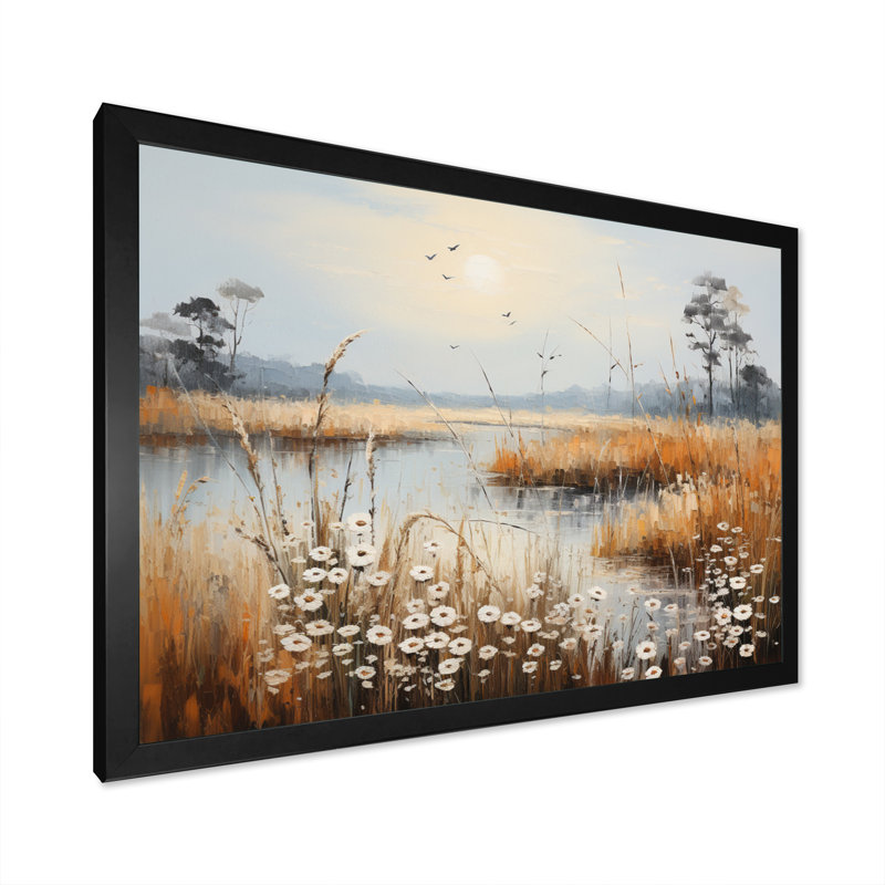 Meadow Atmospheric Horizon Pointillism I - Landscapes Canvas Art Print, H 12 po x l 20 po, Cadre photo noir