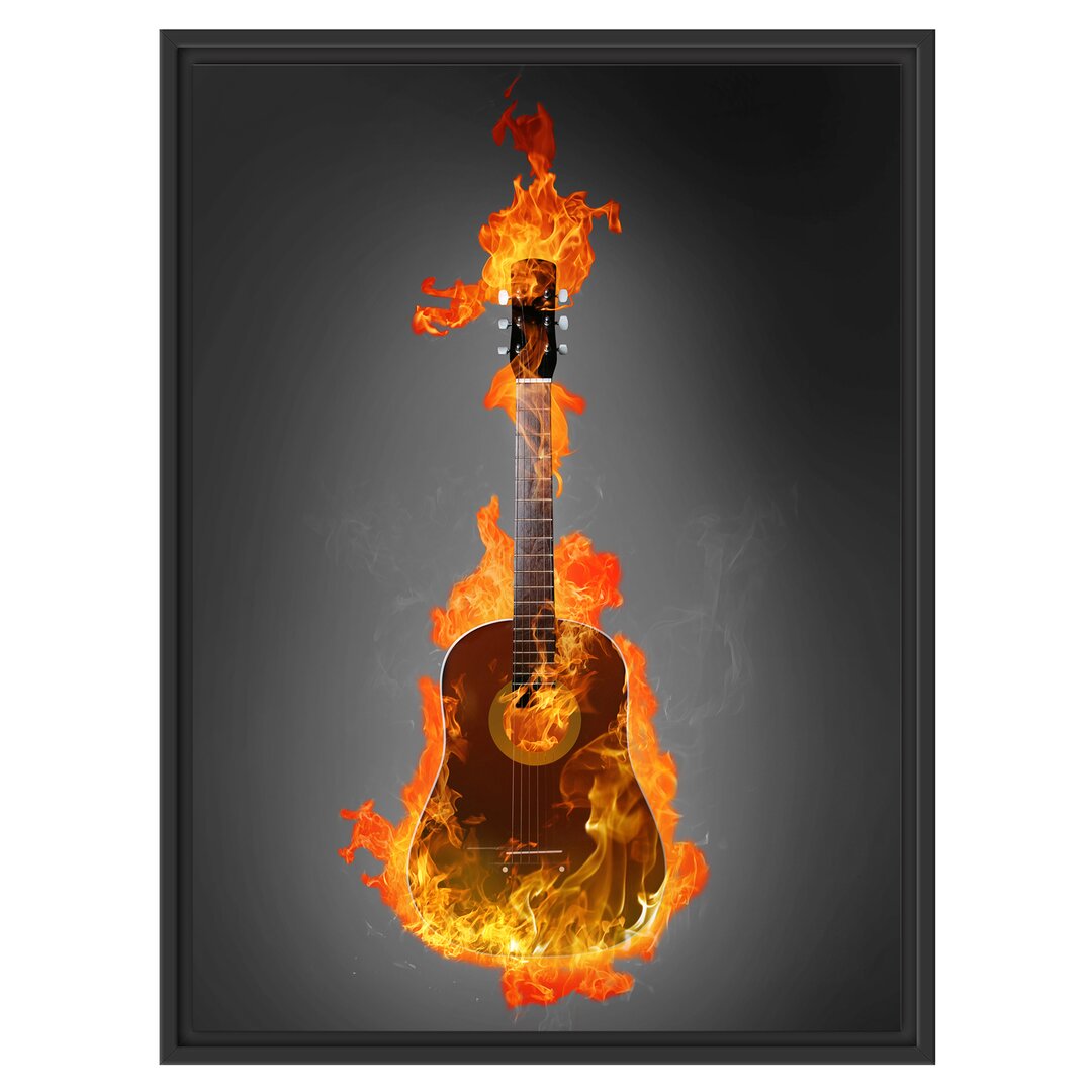 Gerahmtes Wandbild Brennende Gitarre Heiße Flammen