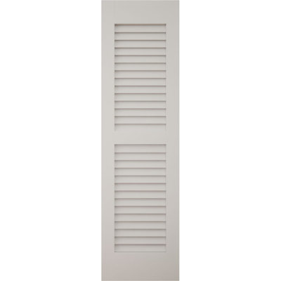 15"W x 83"H Americraft Two Equal Louver Exterior Real Wood Shutters (Per Pair), w/ Aluminum Shutter Caps, Primed