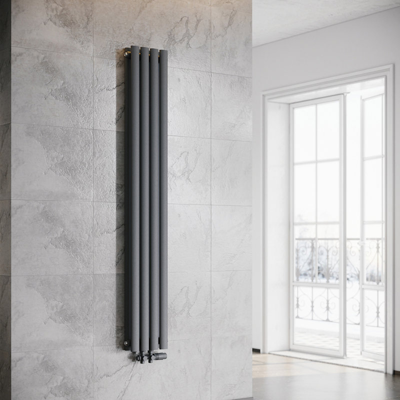 Shalanda Vertical Oval Panel Radiators, Anthracite, 160cm H x 23.6cm W