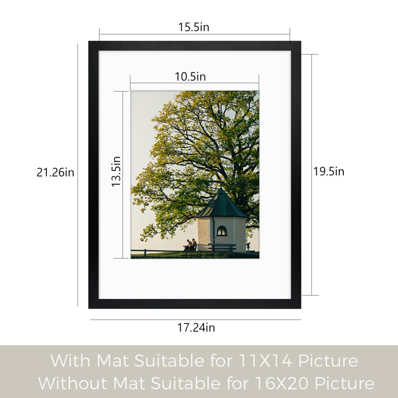 Dreketi Picture Frame Set Gallery Wall with Plexiglass, 16" x 20" Matted to 11" x 14", Black