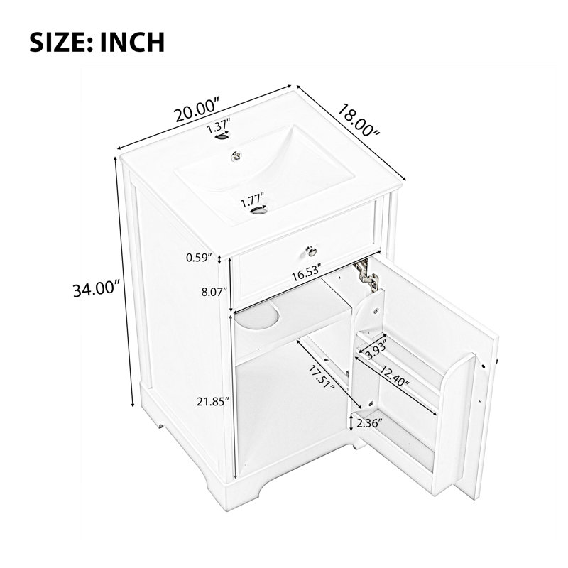 Meuble-lavabo simple 20 po avec plateau en céramique Steffani