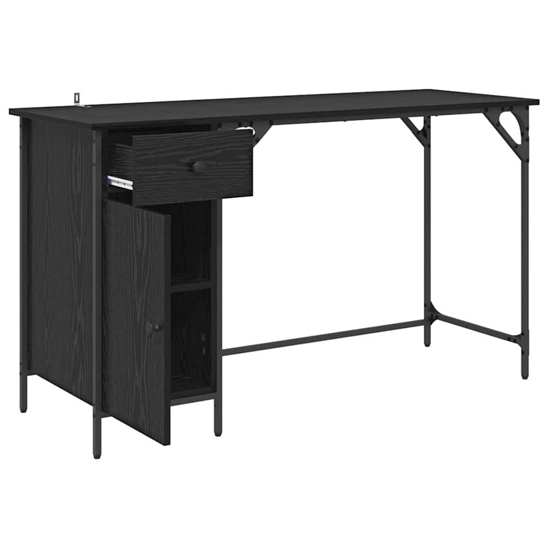 Metal Base Computer Desk, Black Oak