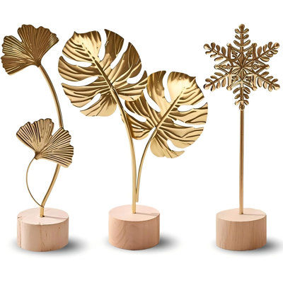 Ensemble de décoration de feuilles, statues de feuilles en métal, sculptures artistiques modernes pour le salon, le bureau, la tablette, les décorations pour la maison et les accents botaniques 3D faits à la main